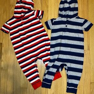 Hanna Andersson Orange and Blue Striped Hooded One Pieces